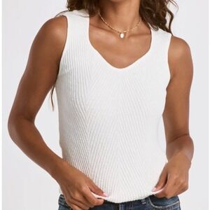 Dear John White Ribbed Knit V Neck Sleeveless Tank Top XL Classic Staple Piece
